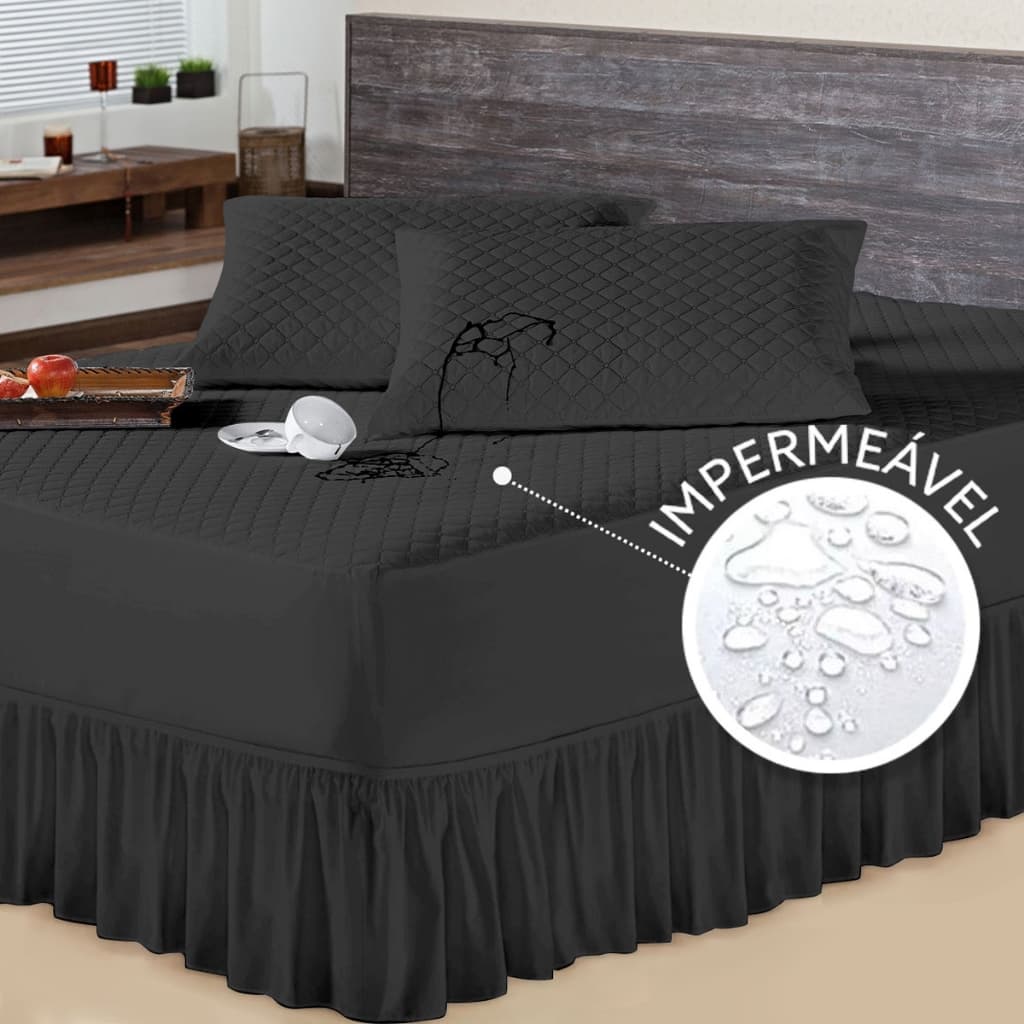Capa Para Colchão E Travesseiro Impermeável Casal King Size + Saia Box