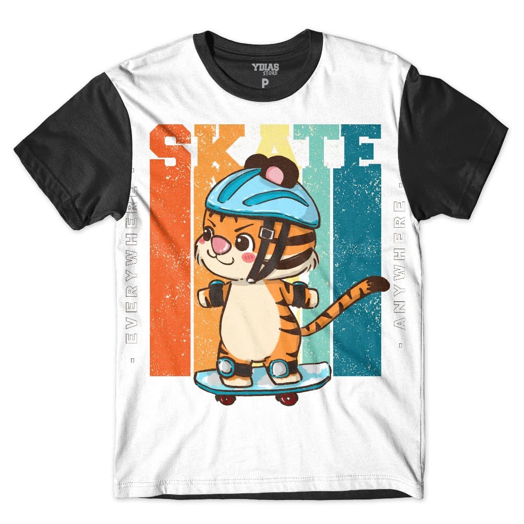 Camiseta Infantil Gato Skatista Skate Sk8 Radical