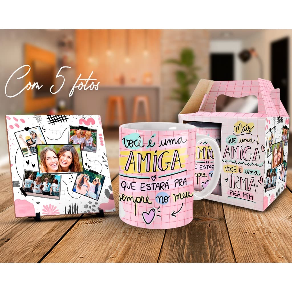 Caneca + Kit Personalizado Melhores Amigas com Foto