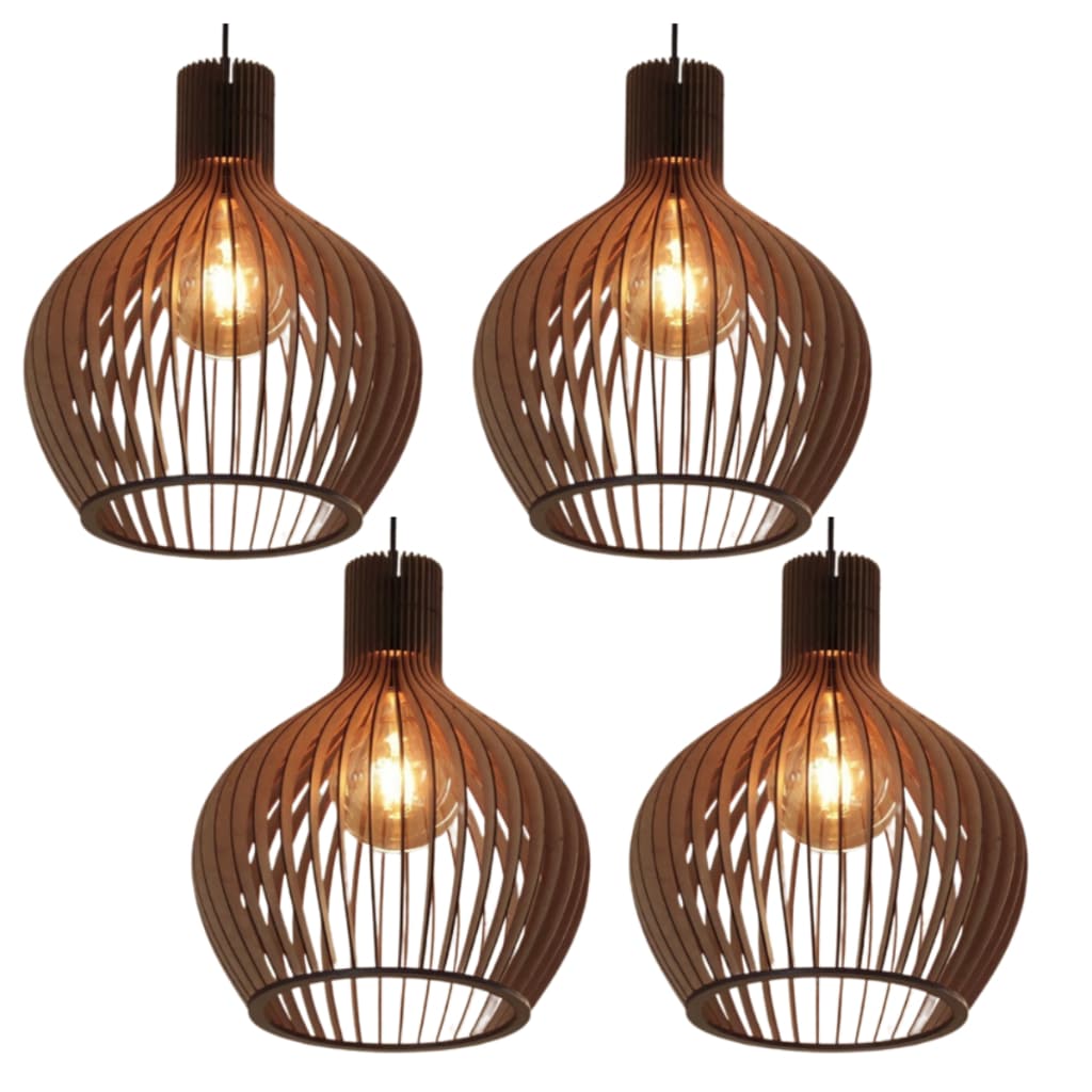4 Luminária De Teto Grande De Madeira Marrom Para Varanda Área De Churrasco Fiação Completa - 4Gmm - 4gmm
