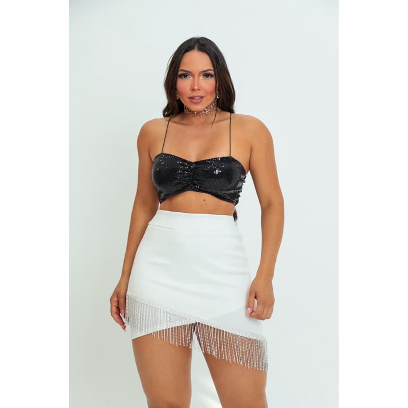 Saia Feminina Com Brilho Strass Moda