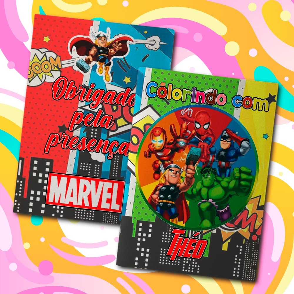 Livreto 8 Paginas Para Colorir Festa Infantil Tema Personalizado Heróis Marvel Baby Livrinho