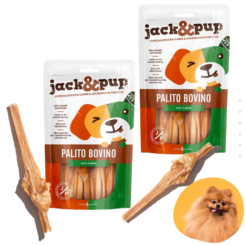 Petisco Palito Bovino Kit Com 10Unds Bexiga de Boi Desidratada Natural Para Cachorros Jack E Pup