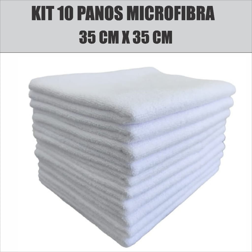 KIT 10 Panos Multiuso Mágico - BRANCOS  Microfibra Premium 35 cm x 35cm Limpeza Sem Risco Salão de Beleza Ultra Absorção