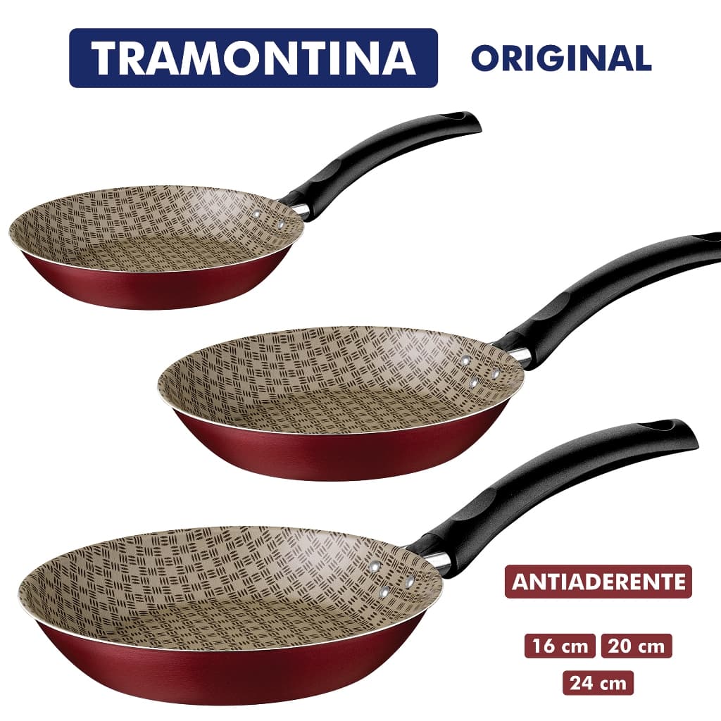 Frigideira Antiaderente 16 20 ou 24 cm Turim Vermelha Original com Cabo Antitérmico - Tramontina