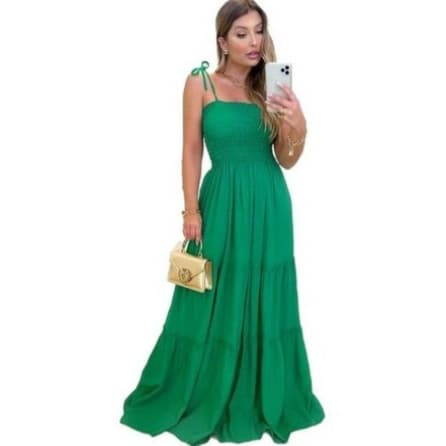 Vestido Longo   Feminino Sanfonado De Elastex Moda Verao