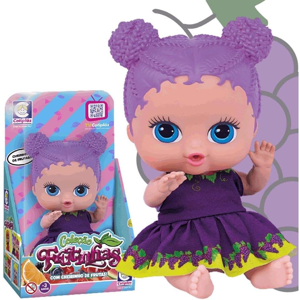 Boneca Coleção Frutinhas -  Cheirinho de Frutas Uva -  Em  Plástico Vinil Articulada Cotiplas