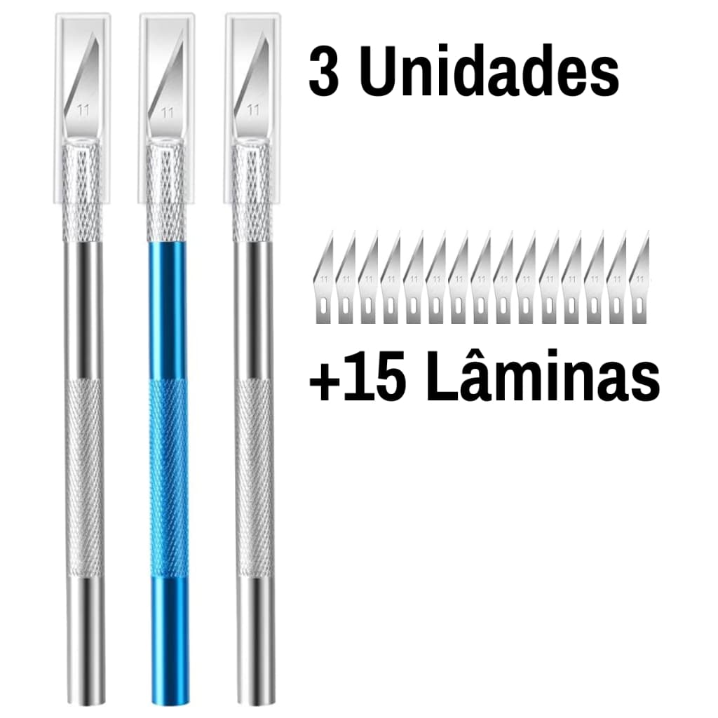 Kit 3 Estiletes de Precisão Bisturi Kraft DIY Com Lâminas Extras