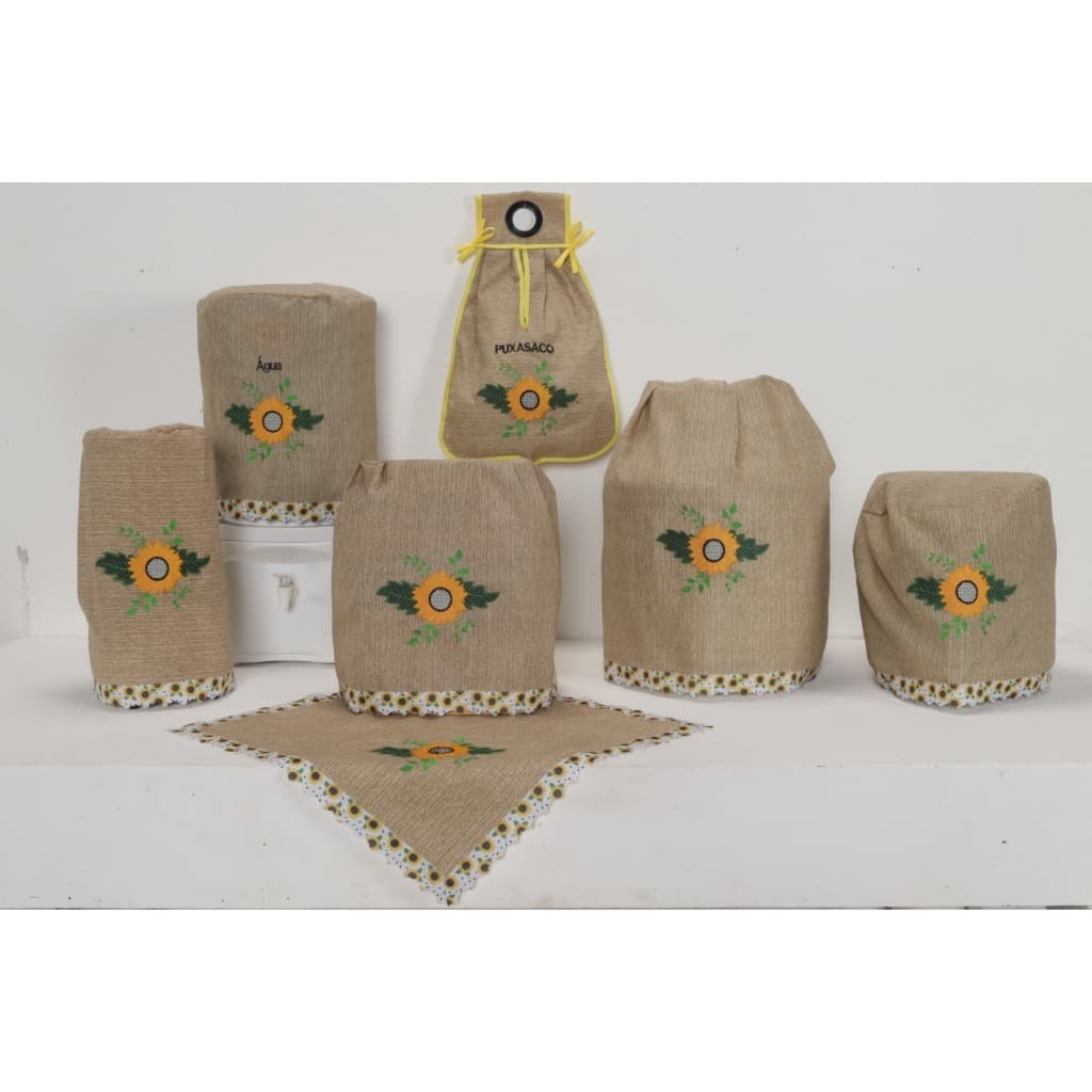 Kit 7 peças: Água, Botijão, Puxa Saco, Airfyer, Batedeira, ,Liquidificador e Toalhinha BORDADA