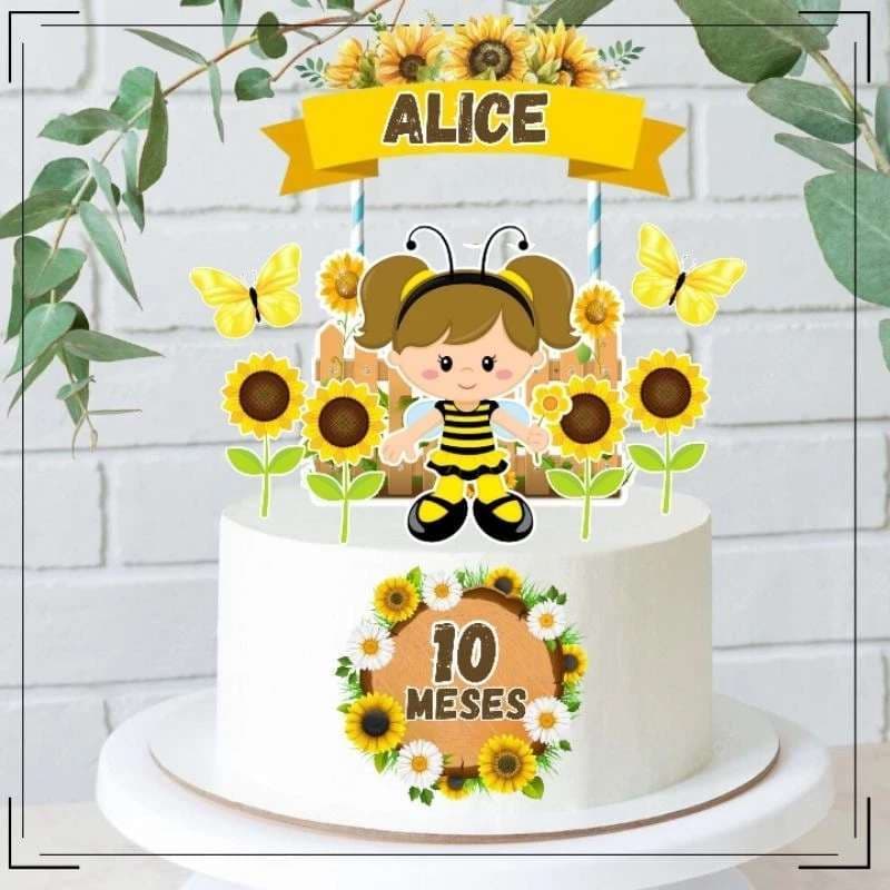 Topo Topper de Bolo Personalizados Girassol Baby
