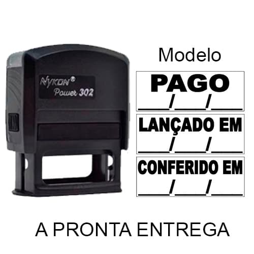 Kit 3 Carimbos - PAGO - LANÇADO EM - CONFERIDO EM - COM ESPAÇO DE DATA - ENVIO IMEDIATO