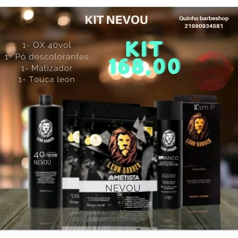 kit reflexo alinhado e nevou, touca Leon alinhada, ox vol 40, pô descolorante Leon, Matizador leon
