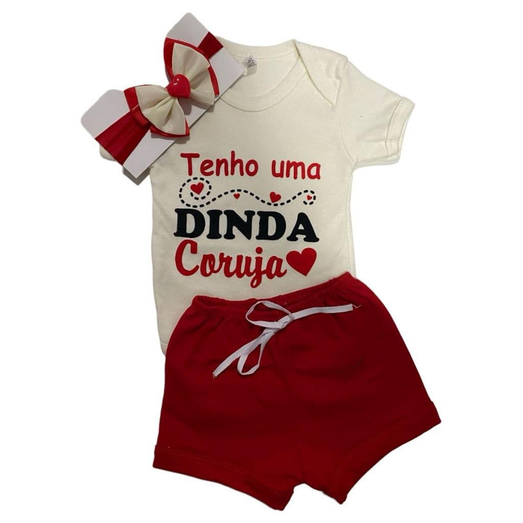 Body Bebe Menina-Frases- DINDA CORUJA+ Laço + SHORTS - Temático Mesversário