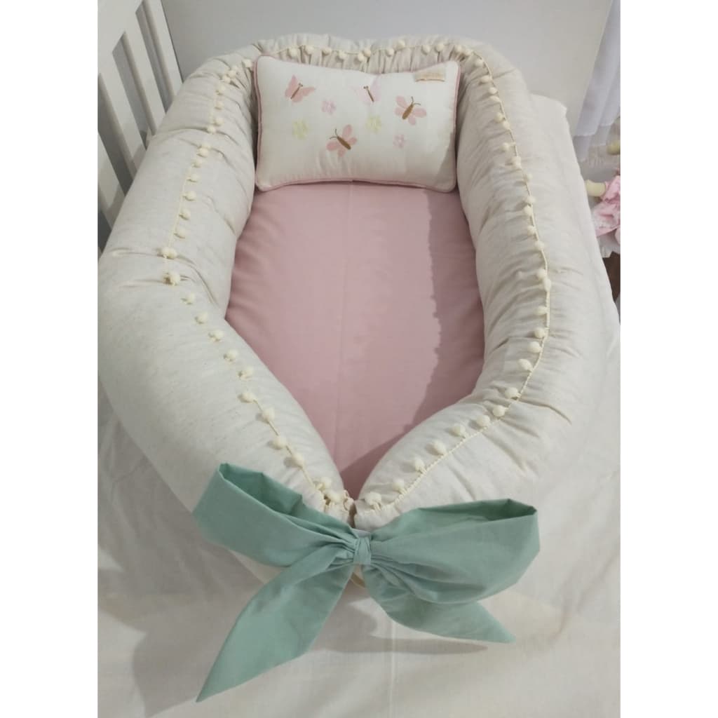 Ninho Redutor de Berço Menina Jardim Das Flores Linho com Rose Blush