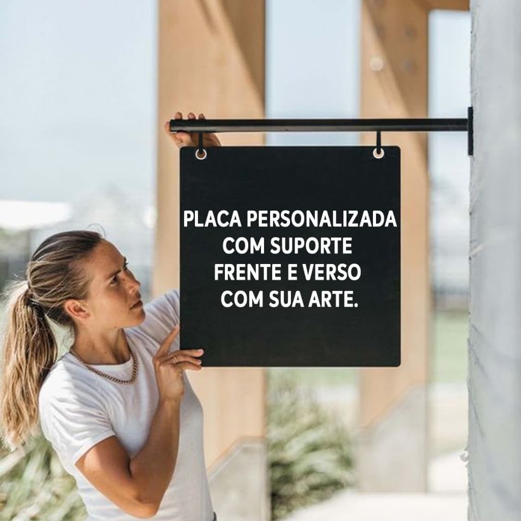 Placa Para Fachada Loja Personalizada Sua Marca C/ Suporte Ferro PS Frente Verso Dupla Face Comércio