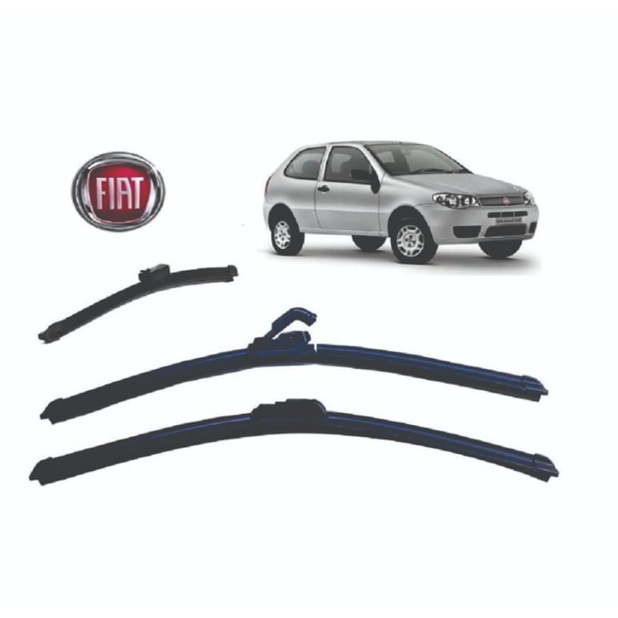 Kit 3 Palhetas Limpador De Parabrisa Dianteiro + traseiro Fiat Palio 2004 a 2015