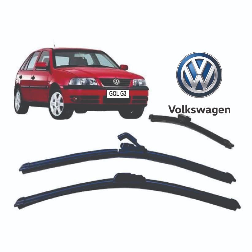 Kit 3 Palhetas Limpador De Parabrisa Dianteiro + traseiro Para VOLKSWAGEN Gol G3 ANO 1999 A 2005