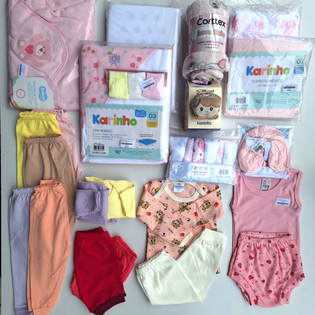 Kit 40 Peças Enxoval bebê/Body/Mijão/Manta/Berço