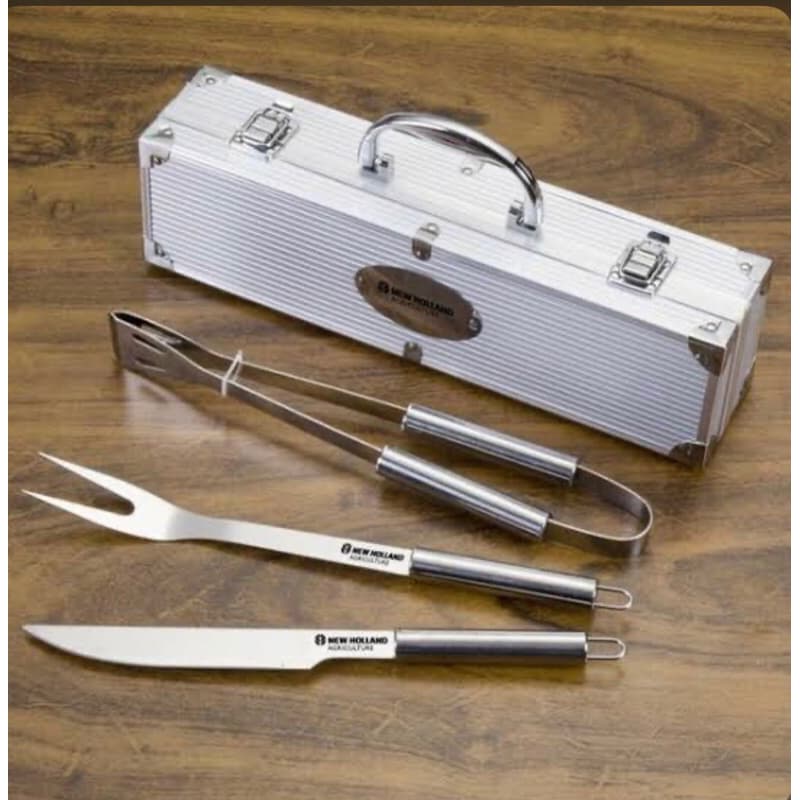 Conjunto Churrasco 3 Peças Profissional em Inox com Maleta Prateada – Qualidade Premium