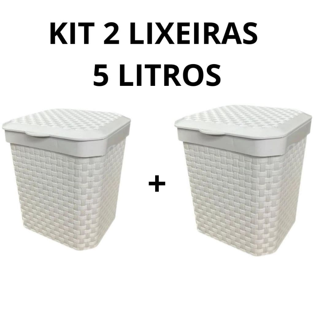 Kit 2 Lixeiras Cesto Cozinha Banheiro Escritório Rattan 5 Litros Com Tampa