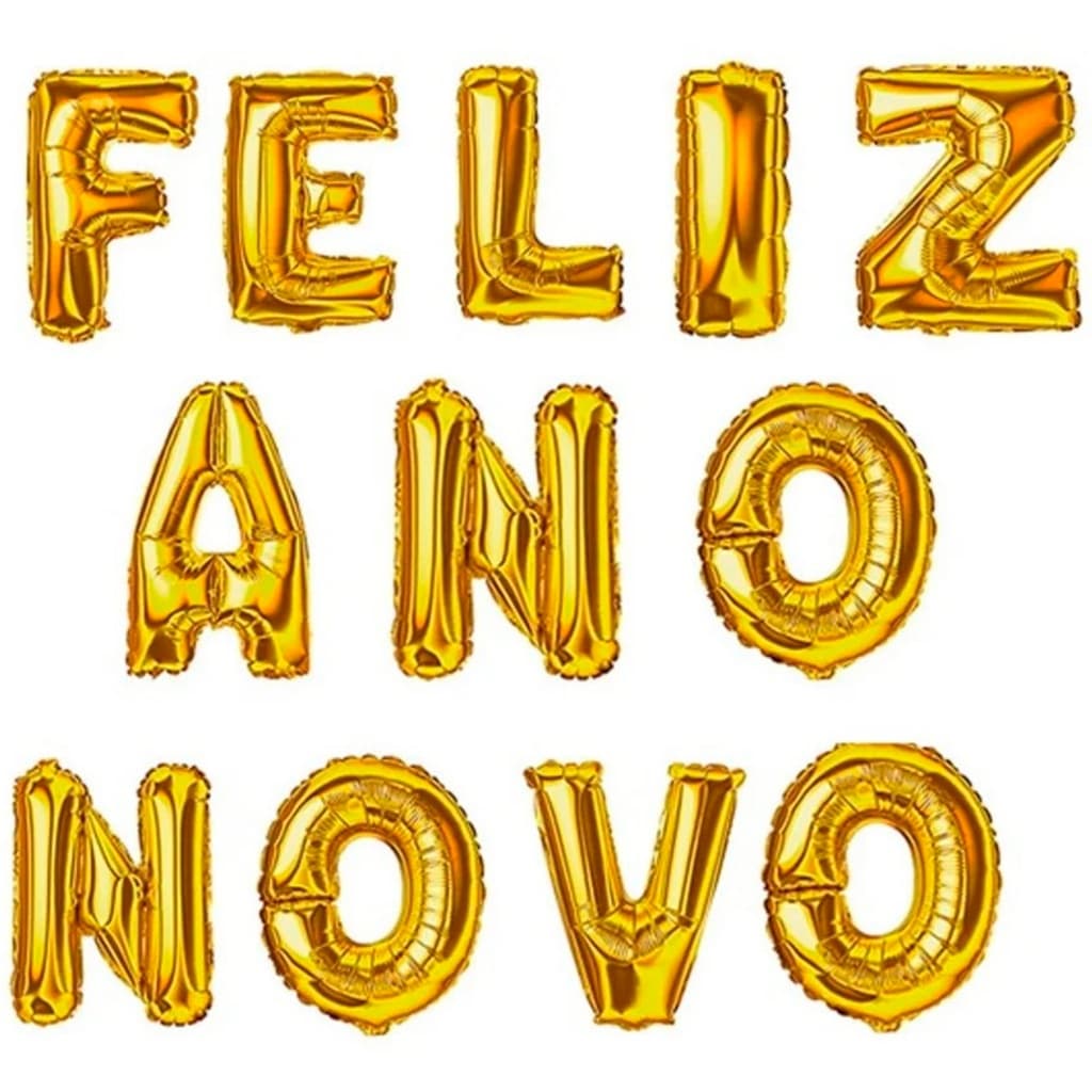 KIT Balão Feliz Ano Novo Metalizado Dourado Decoração Virada de Ano Réveillon Natal