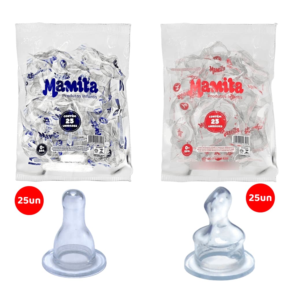 Kit Bico de Mamadeira Redondo ou Ortodôntico c/25 un. 100% Silicone