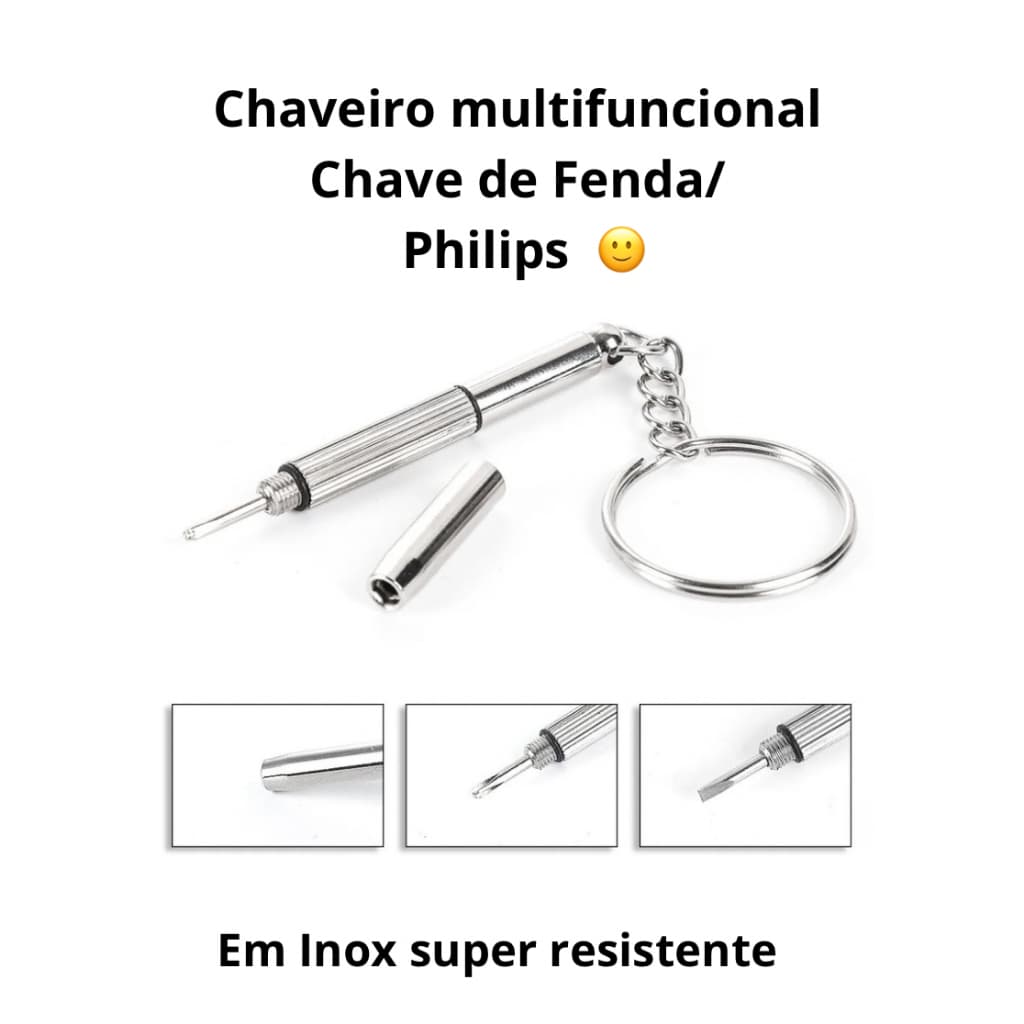 Chaveiro Multifuncional com Chave de Fenda e Philips.