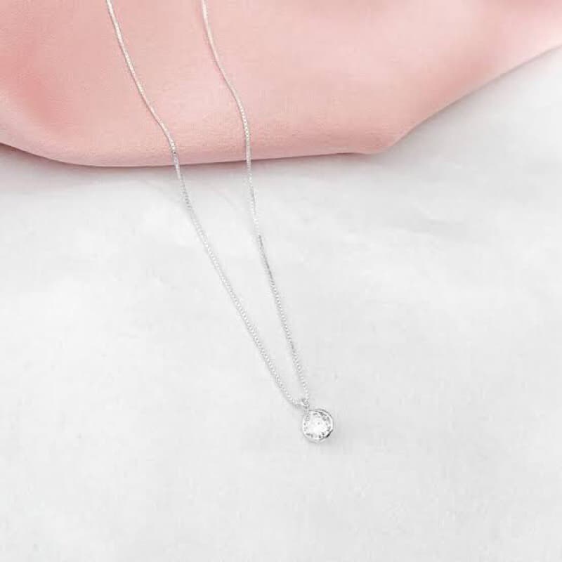 Colar de Prata 925 Legítima Original com Pingente Ponto de luz Redondo Cristal - 40cm