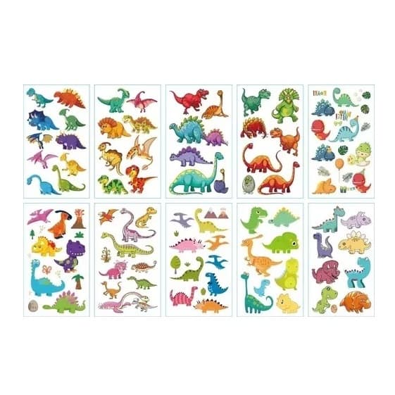 Kit Com 10 Folhas De Tatuagem Crianças Dinossauros