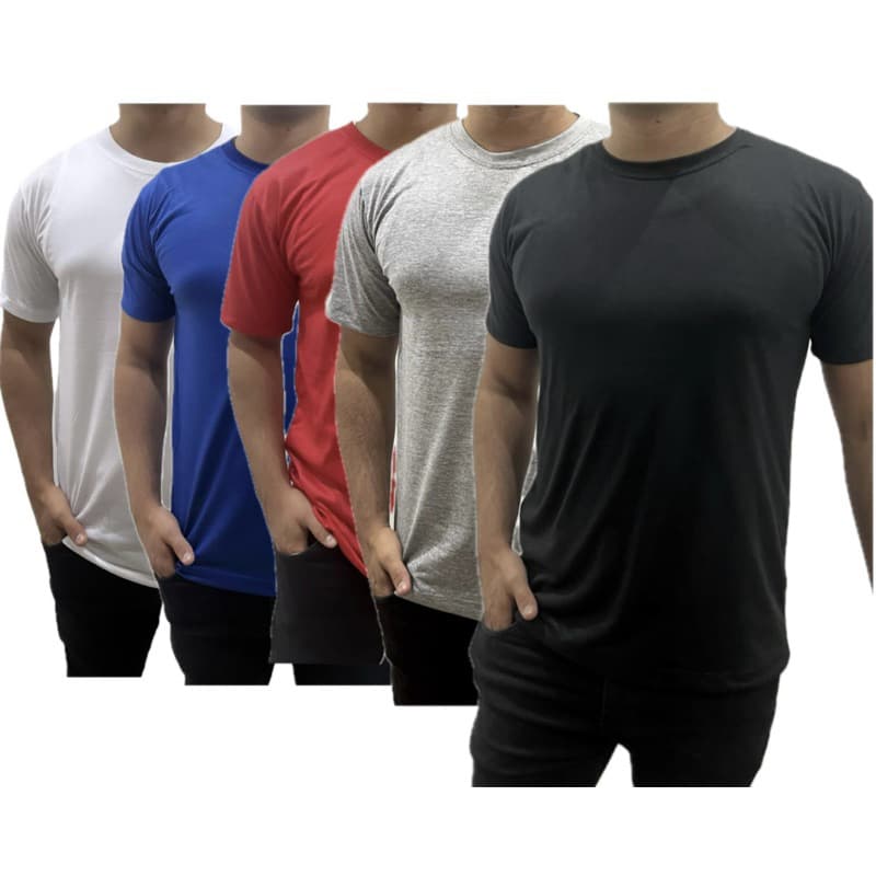 Kit 5 Camisetas Masculina Manga Curta 100% Poliéster Academia Verão Básica Cores Variadas
