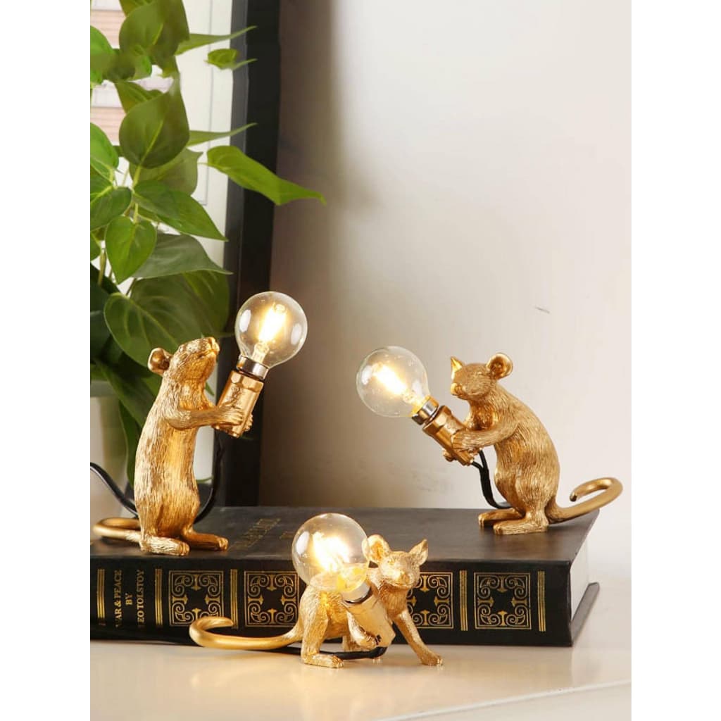 Abajur De Mesa Luminária De Mesa Formato Rato Dourado E Branco Abajur Design 1 Unidade + G45 LED FILAMENTO