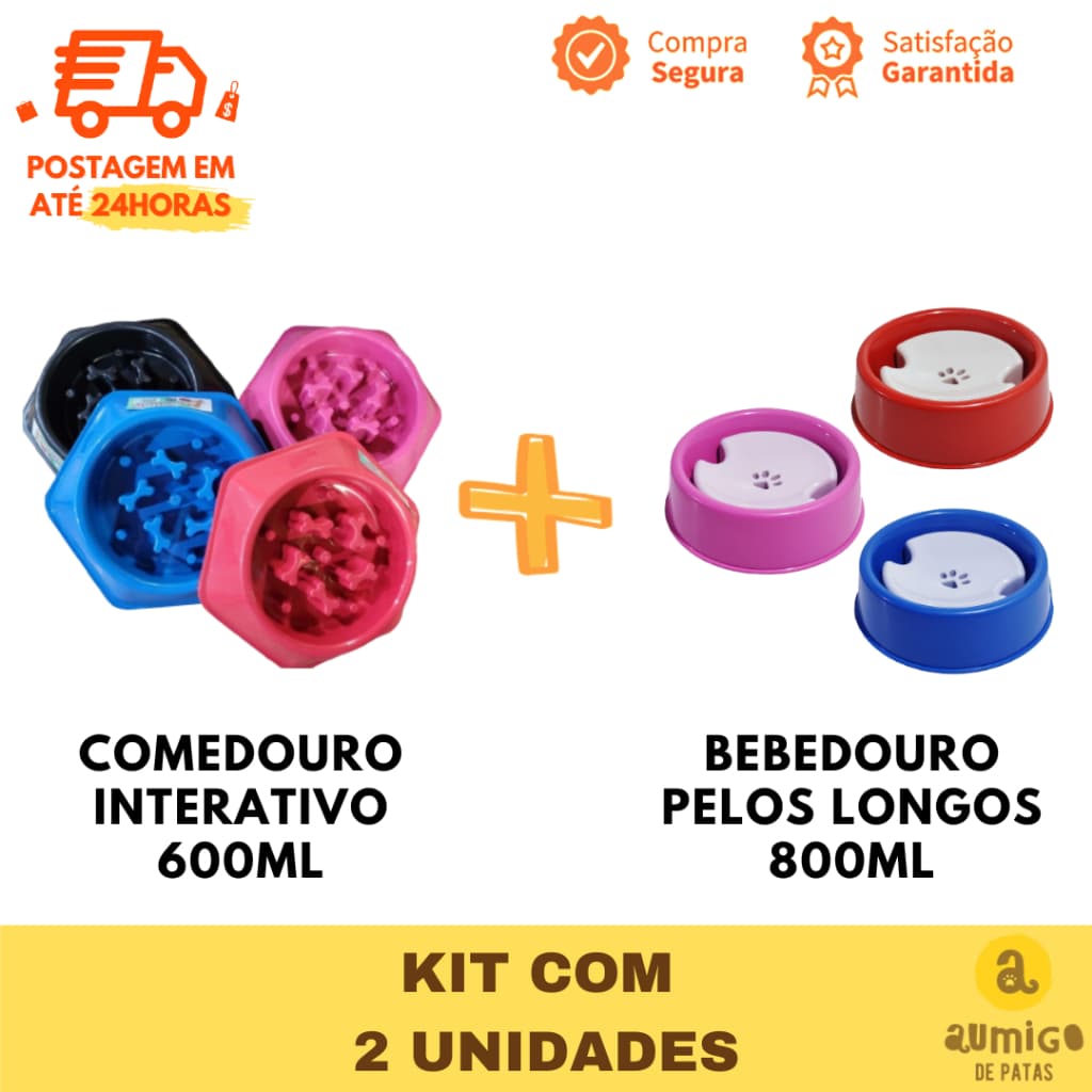 Kit Comedouro Lento - Comedouro Interativo + Bebedouro Para Pelos Longos - Bebedouro Pet