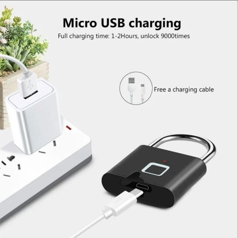 Cadeado inteligente, Carregamento USB, Fechadura de impressão digital, Cadeado Anti-Roubo portátil, Bloqueio da porta