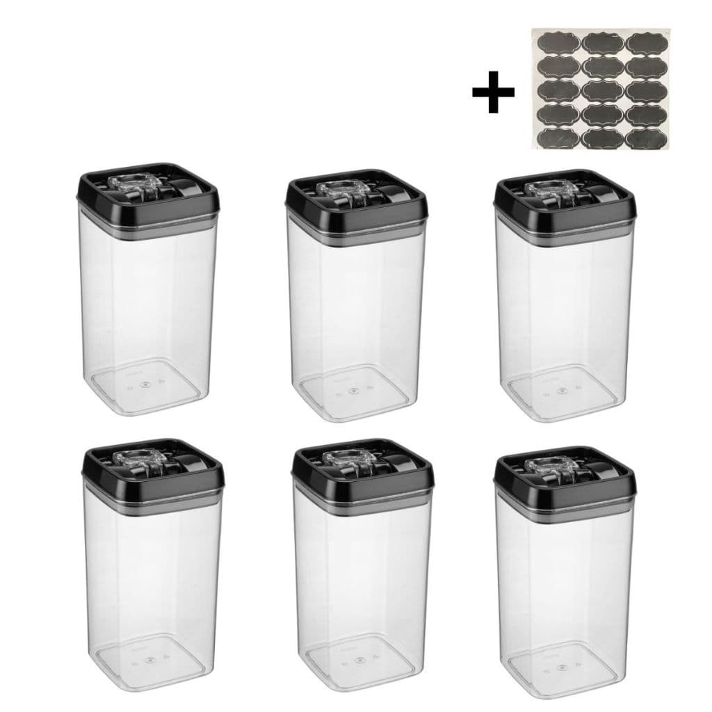 Kit 6 Potes Hermético em Acrílico de 2,3 Litros Tampa Preta Porta Mantimentos com Vedação em Silicone Com Trava