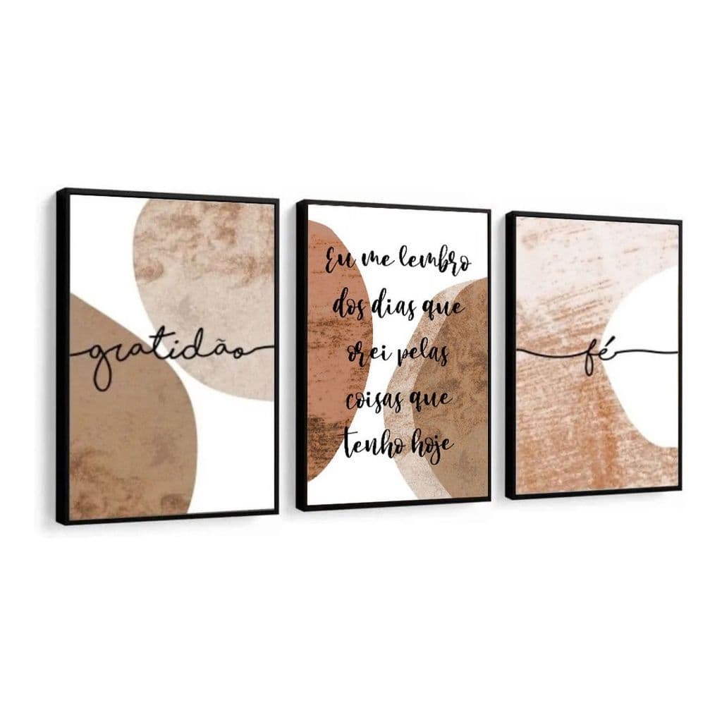 Quadro Decorativo Abstrato Frases Marrom Eu Orei Sala Casa