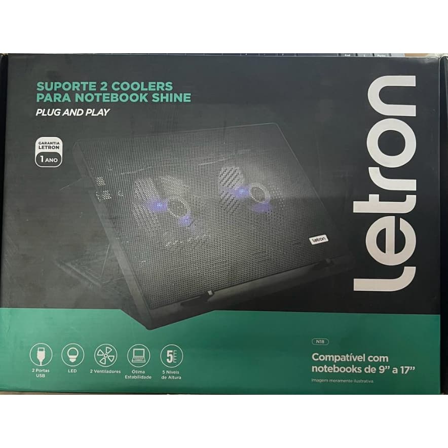 Suporte 2 Coolers Para Notebook Office Led Ergonomico Silencioso Letron