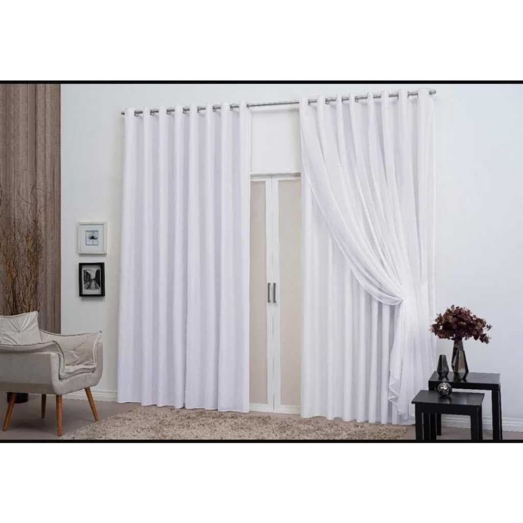 Cortina Microfibra Com Voil 9,00M x 2,80M 100% Poliéster Para Varão Simples Quarto Sala