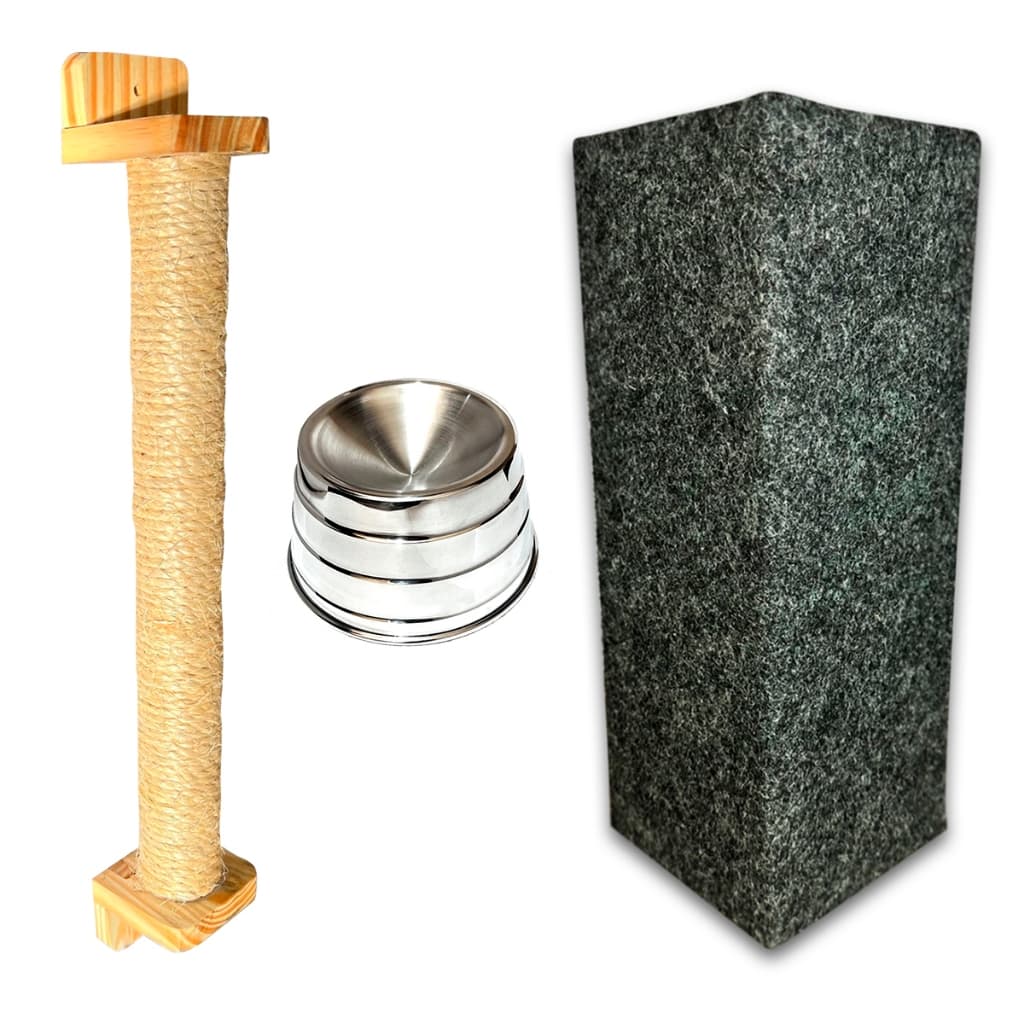 Kit Arranhador Cinza Sofá + 1 Arranhador Poste Parede Comedouro Ergonômico P Gato