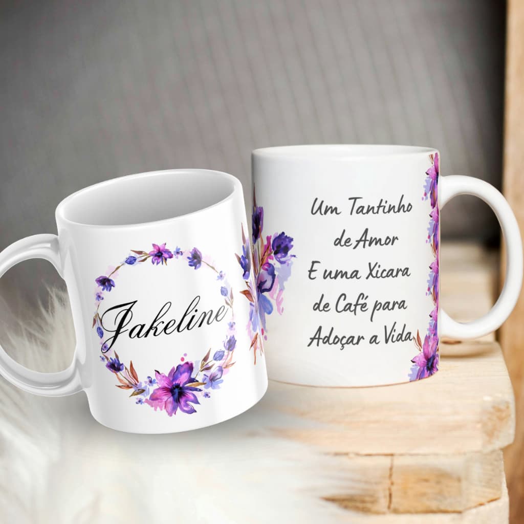 Caneca Personalizada Nome Frases Flores Presente Amiga Feminina Aniversário Casamento Madrinha