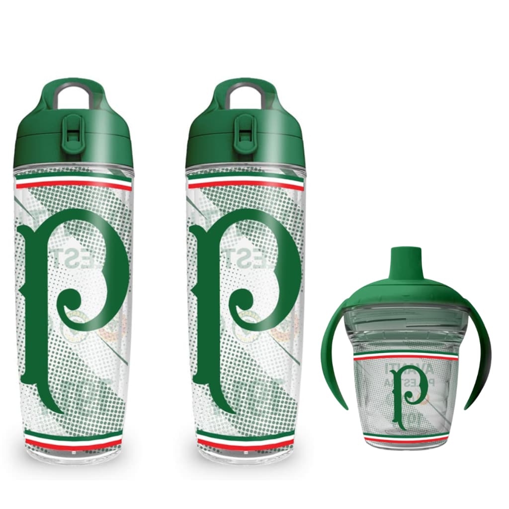 2 Garrafas Squeeze de Água Palmeiras Avanti +  1 Copo Transição Infantil Baby Antivazamento