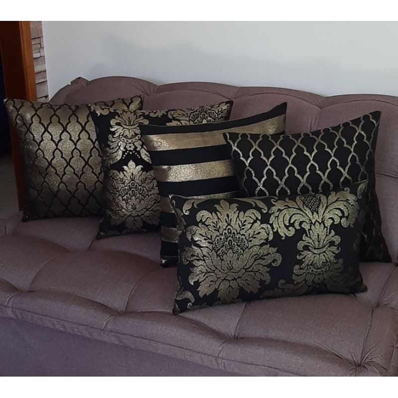 Kit Capa Almofada  4 Peças Branco e Prata, Off e Dourado, Preto e Prata, Preto e Dourado  Jacquard Lurex Luxo 45x45l
