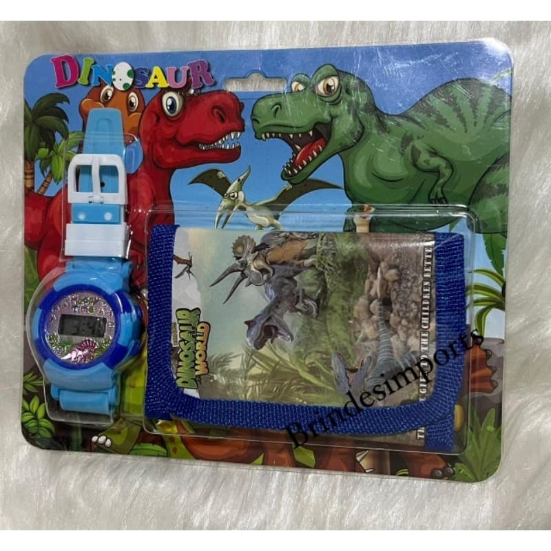 kit Infantil Relógio + Carteira Dinossauros Personagens