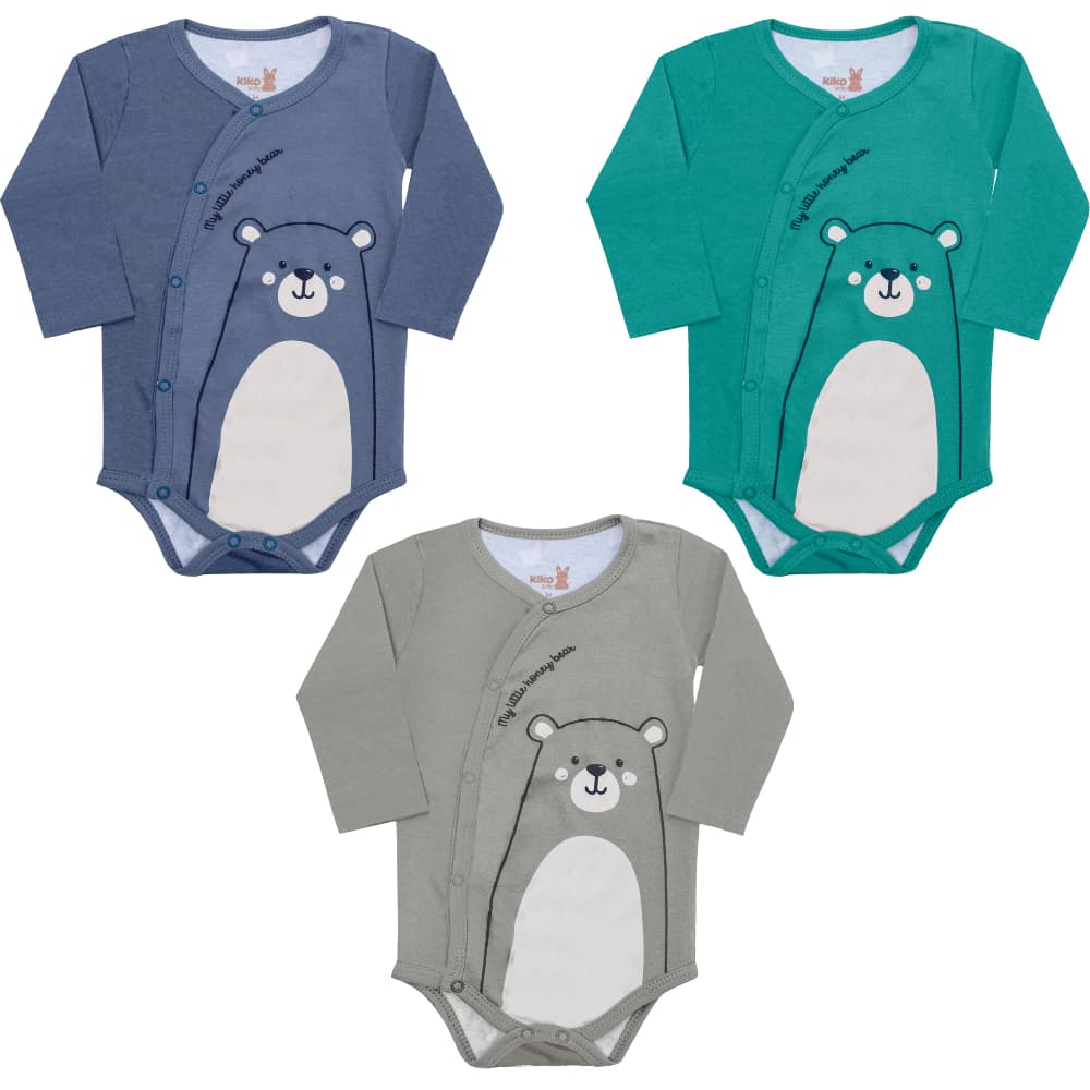Body Bebê Kiko E Kika Manga Longa Menino Bory Masculino Urso Estampado Ursinho Bori Lindo Baby Bebe Infantil Ref 10908