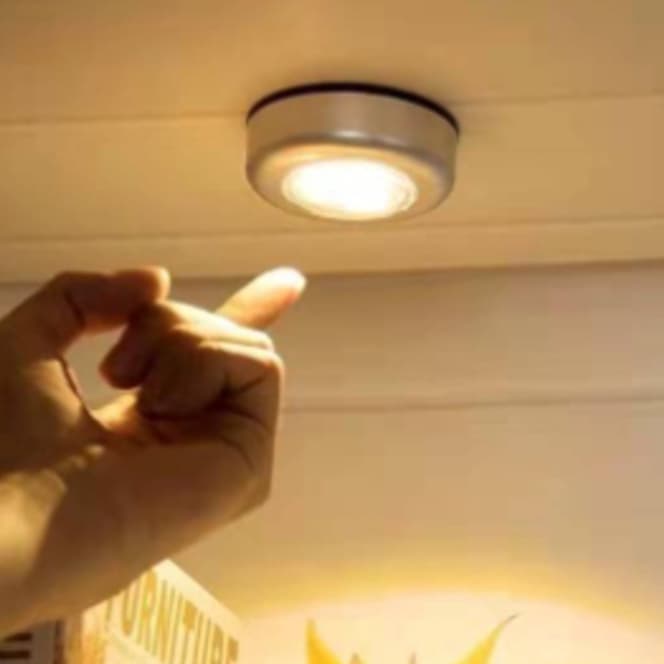 Luminária Mini Iluminária Redonda De Toque Sem Fio Com Spot 3 Led  Forte Com Fixação Dupla Face Luz De Parede Para Casa Em Cozinha Banehiro Multiuso