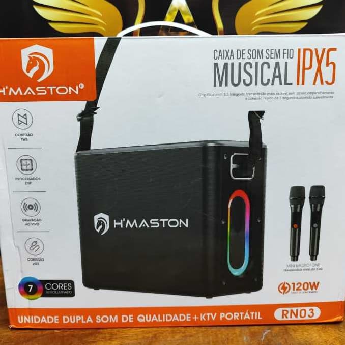 Caixa de Som Karaoke com 2 Microfones sem Fio - ORIGINAL - HMASTON - Lançamento