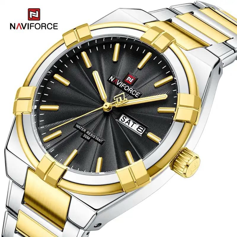 NAVIFORCE-Relógio de pulso casual de aço inoxidável impermeável masculino, relógios quartzo originais, design de moda