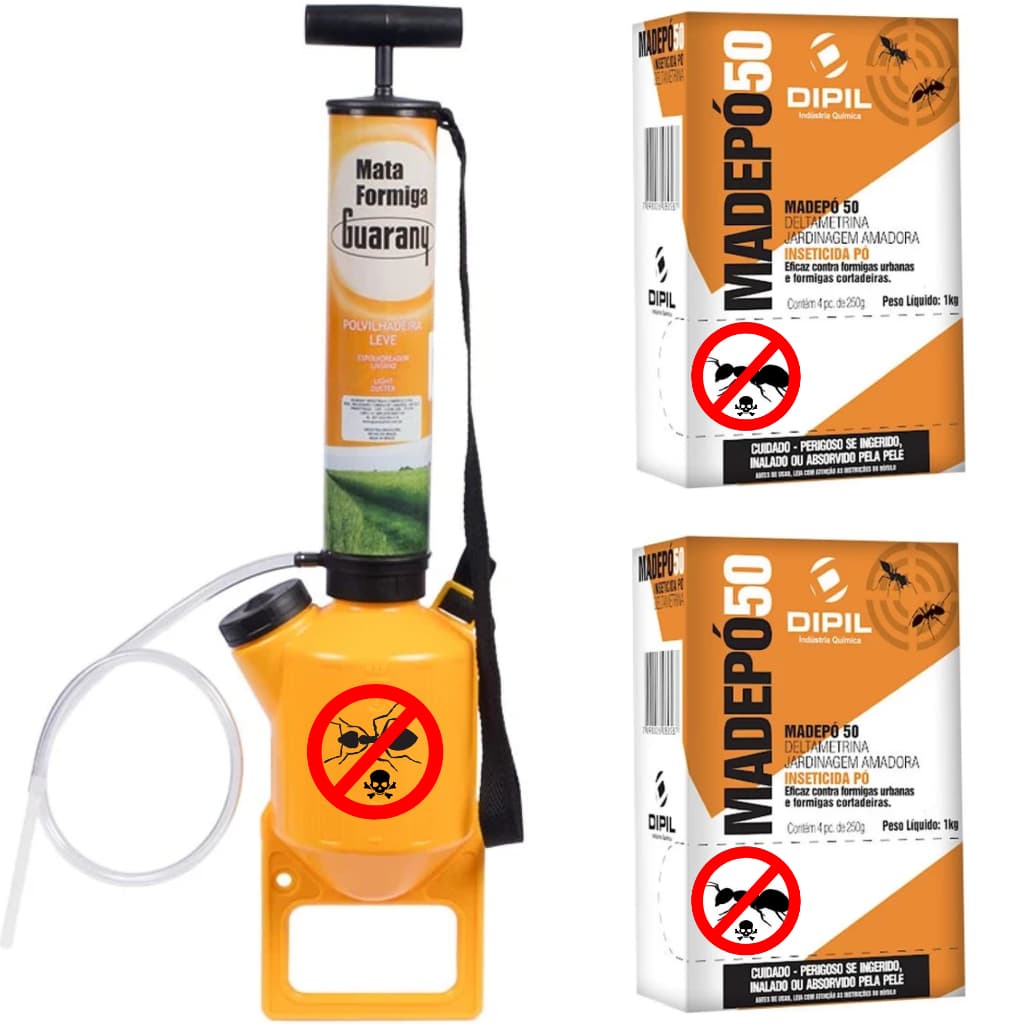 Bomba Mata Formiga 2kg Contra Cupins Polvilhadeira Completa Guarany + 2Kg Veneno Formicida Formigas Cortadeiras Urbanas