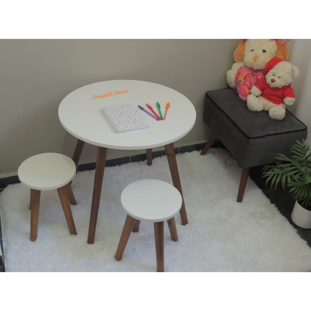 Mesa Infantil Redonda com 2 bancos Mdf e Madeira 50Cm ALTURA