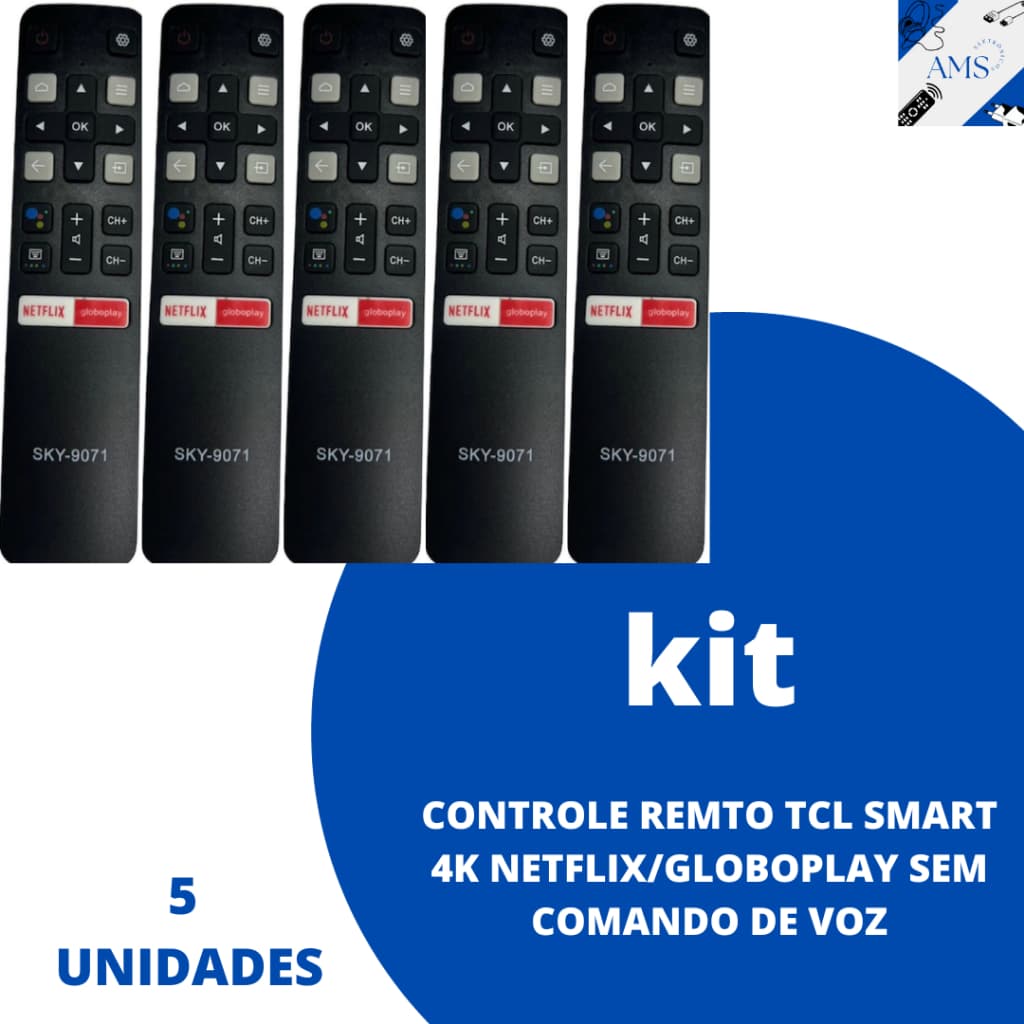 KIT 5 peças controle remoto para Tv Tcl smart Netflix Globoplay