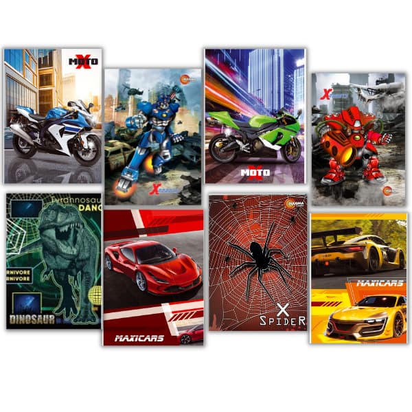 Kit 10 Cadernos Brochura 96fls Menino Capa Dura Carros Motos